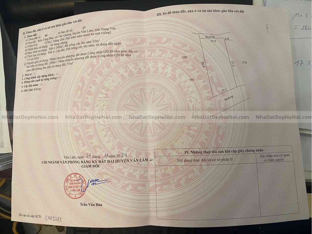 Bán đất Tân Quang Văn Lâm Hưng Yên 253m2 View sông Bắc Hưng Hải